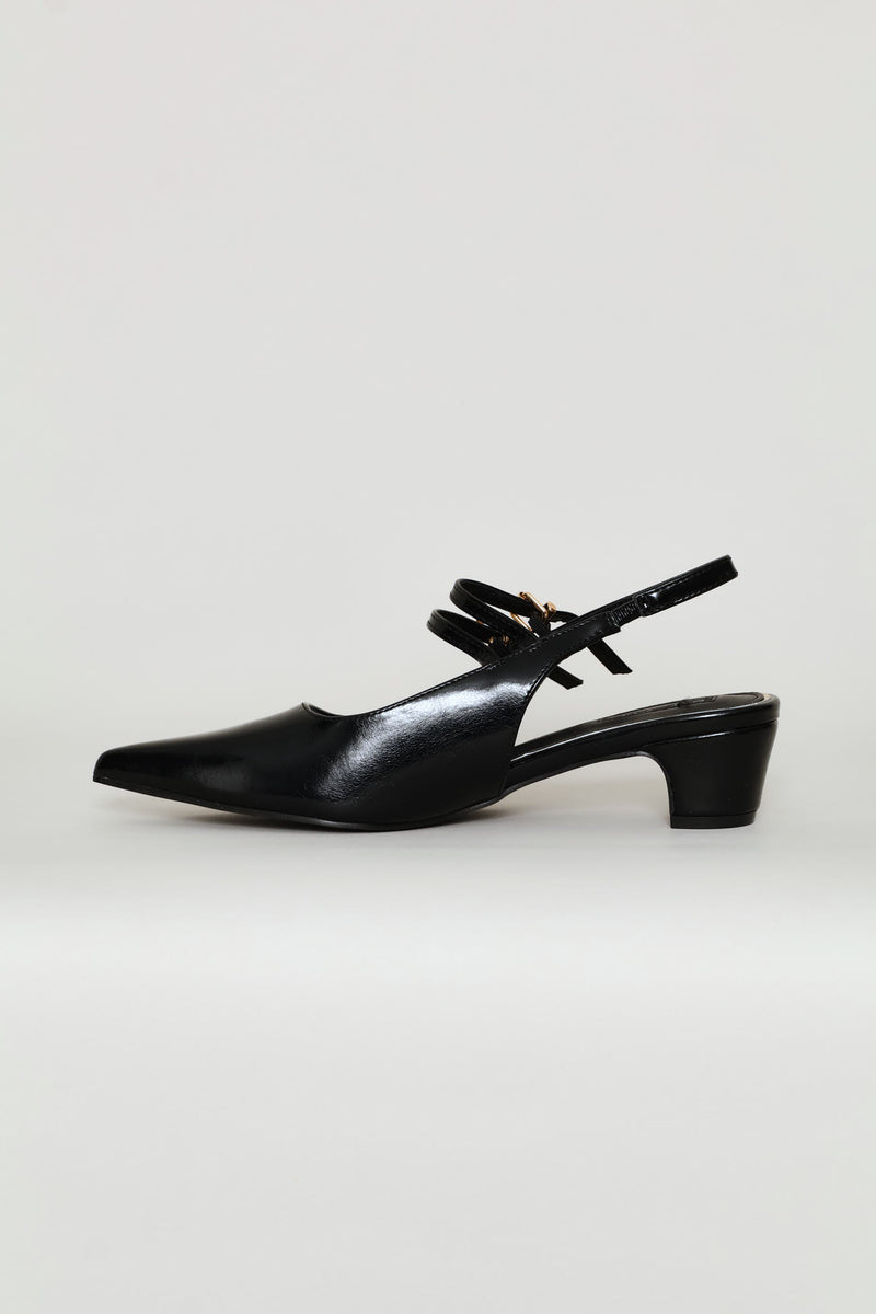 Cone Heel Double Strap Mary-Jane - Black