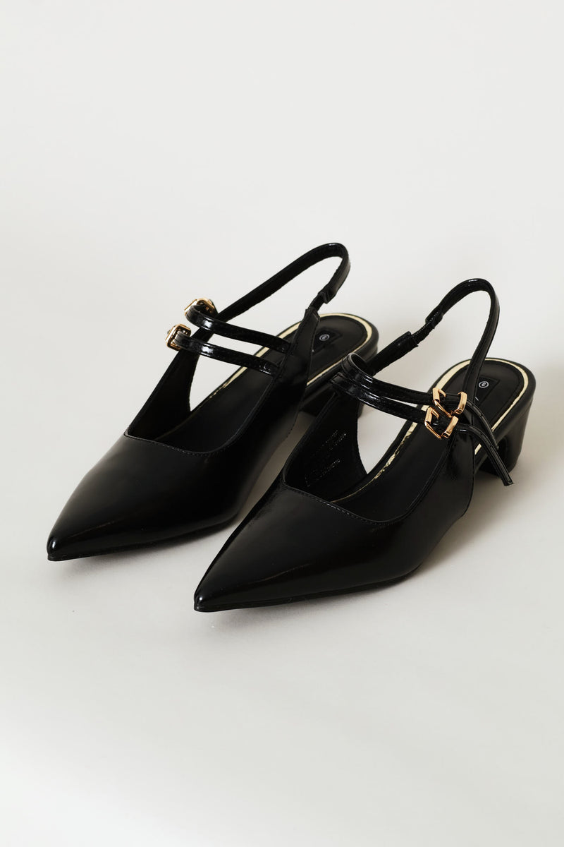 Cone Heel Double Strap Mary-Jane - Black