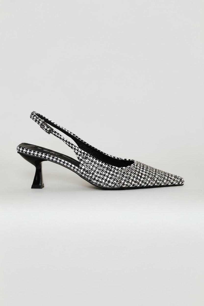 Houndstooth Diamante Slingback Heel - Black/White