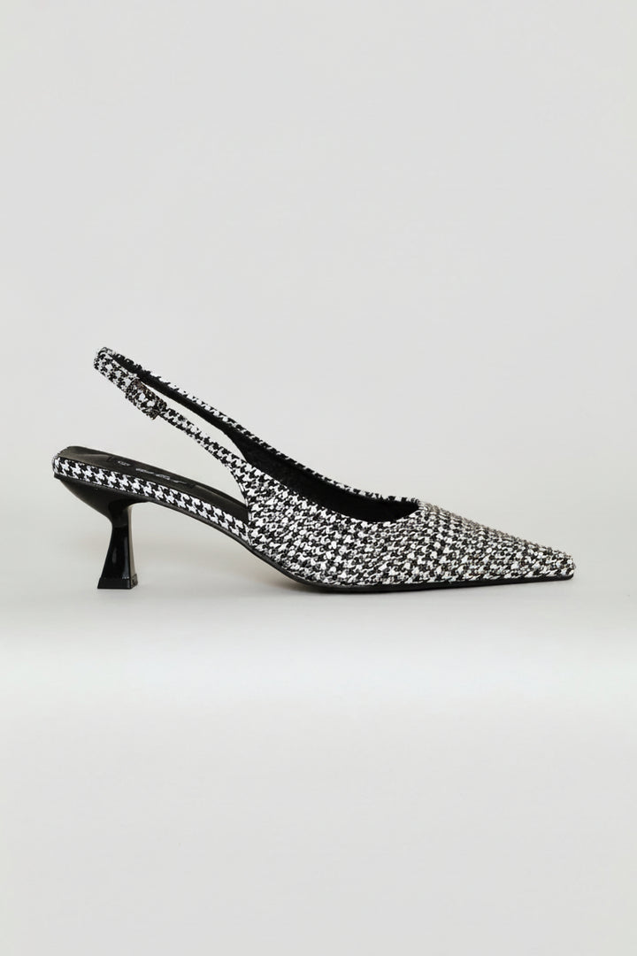 Houndstooth Diamante Slingback Heel - Black/White