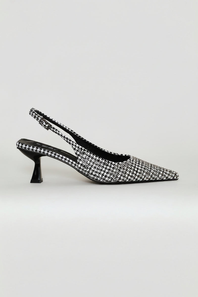 Houndstooth Diamante Slingback Heel - Black/White