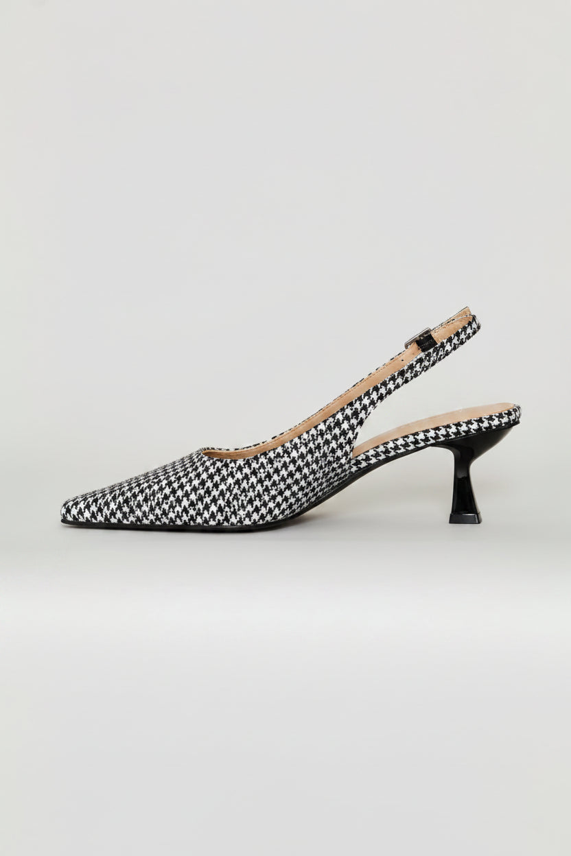 Houndstooth Diamante Slingback Heel - Black/White
