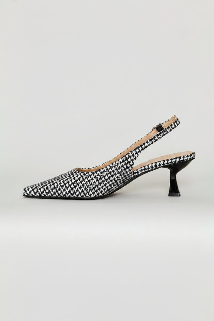 Houndstooth Diamante Slingback Heel - Black/White