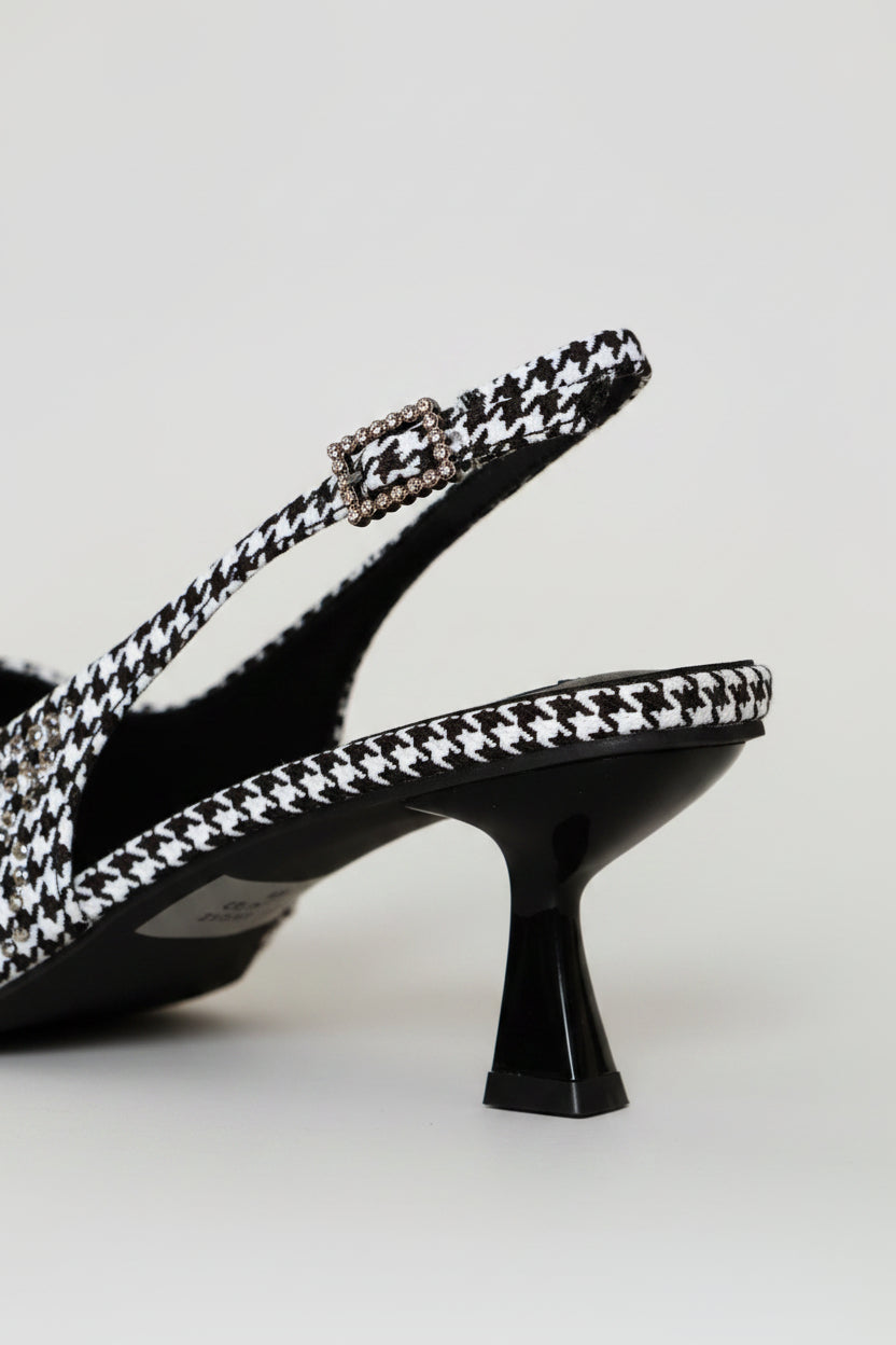 Houndstooth Diamante Slingback Heel - Black/White
