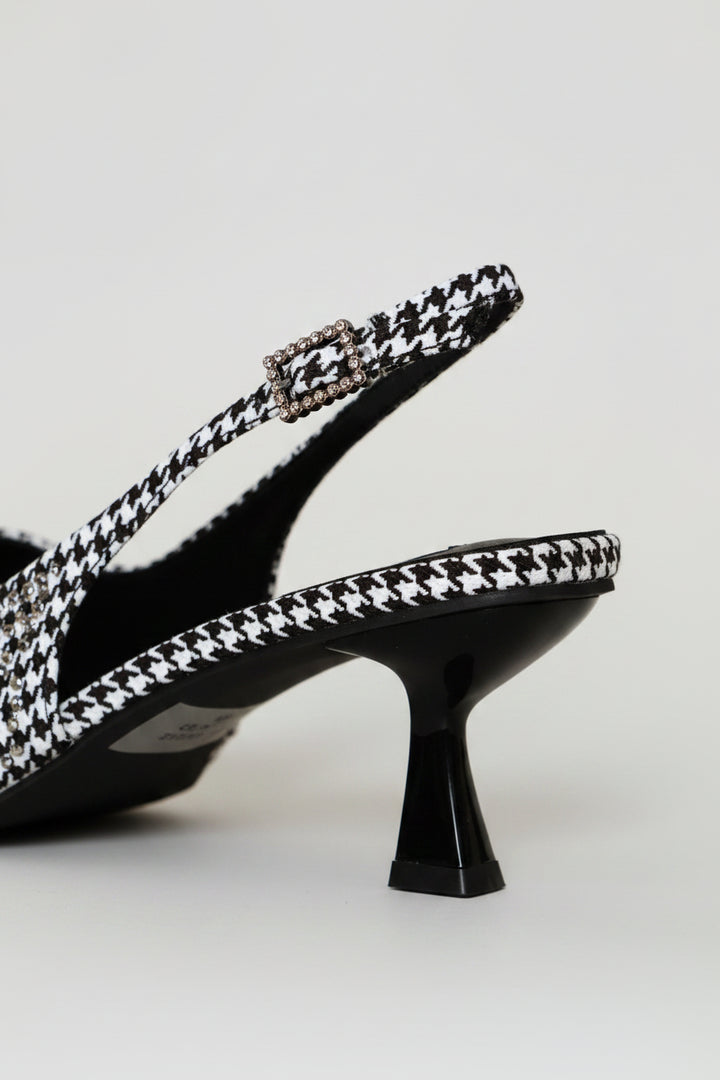 Houndstooth Diamante Slingback Heel - Black/White