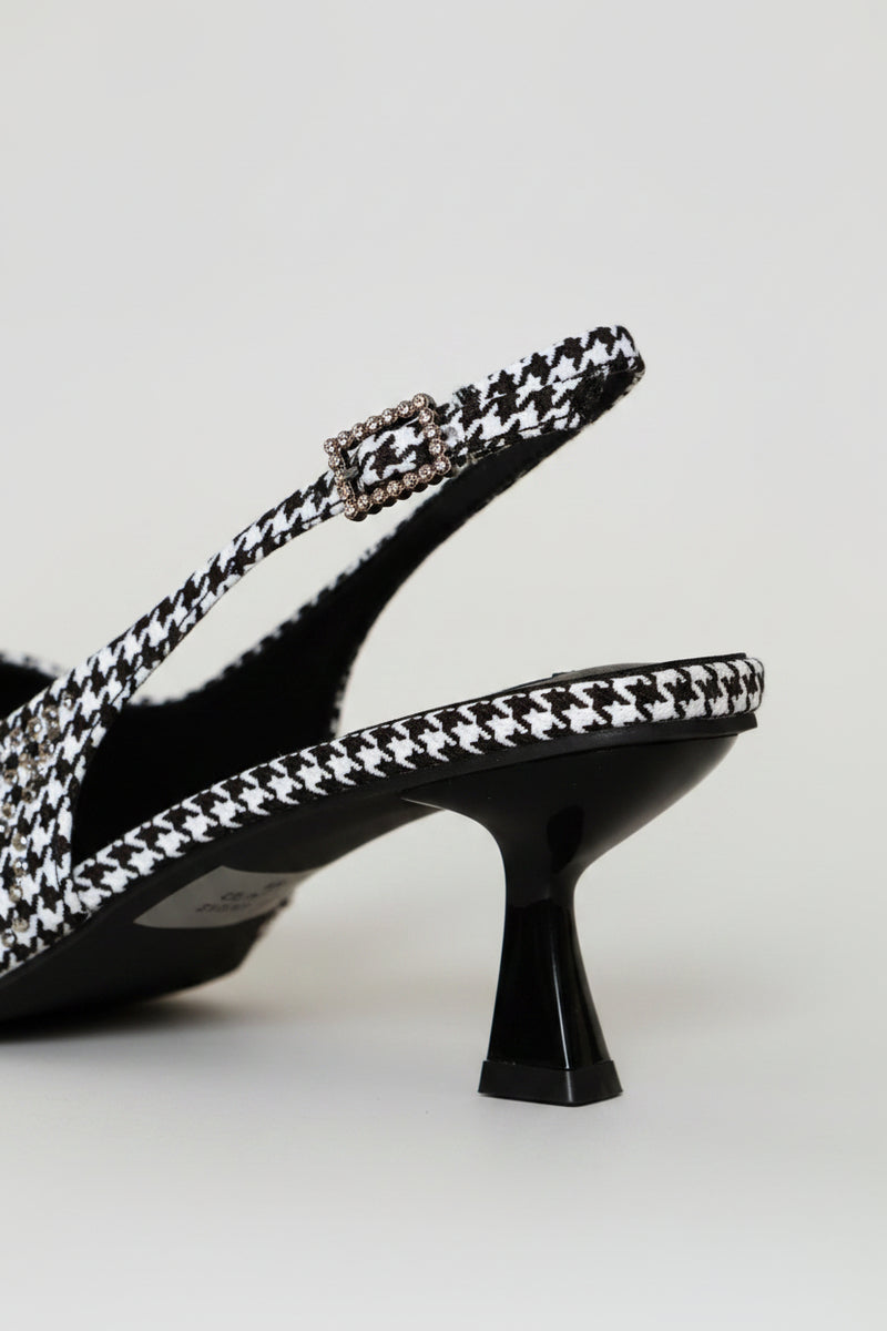 Houndstooth Diamante Slingback Heel - Black/White