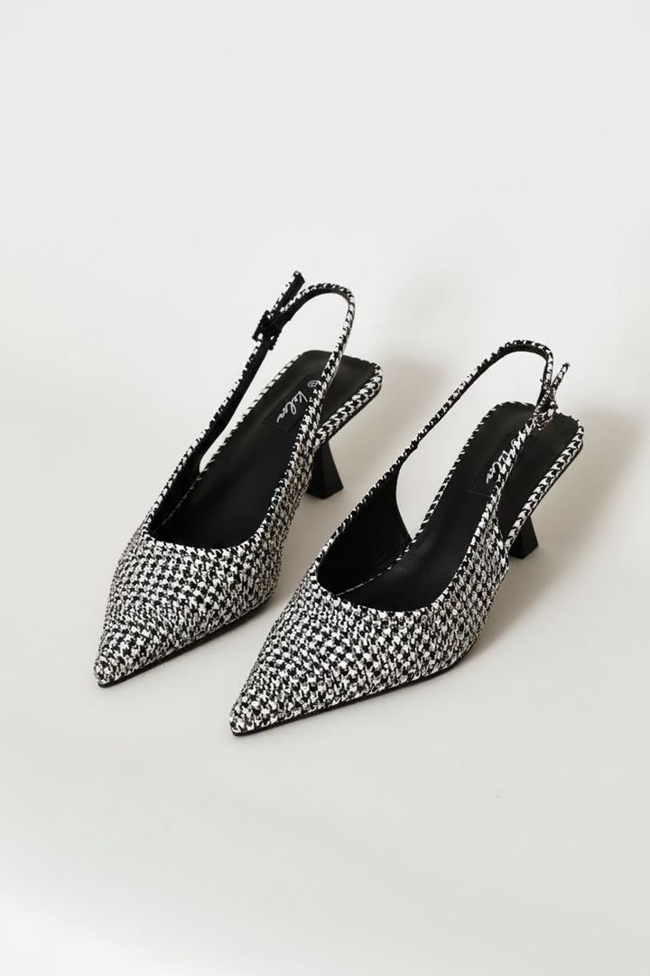 Houndstooth Diamante Slingback Heel - Black/White