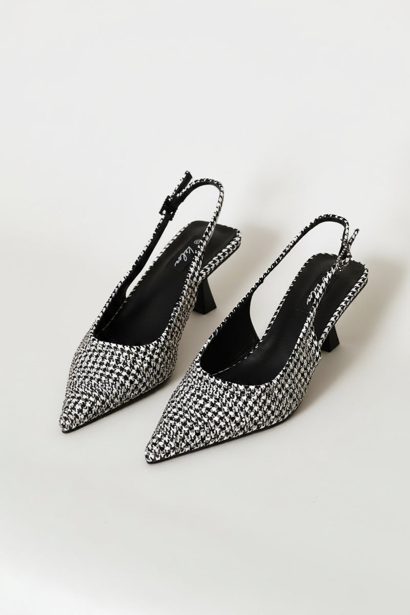Houndstooth Diamante Slingback Heel - Black/White