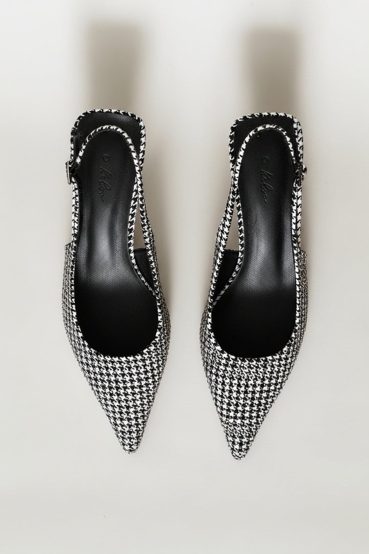 Houndstooth Diamante Slingback Heel - Black/White
