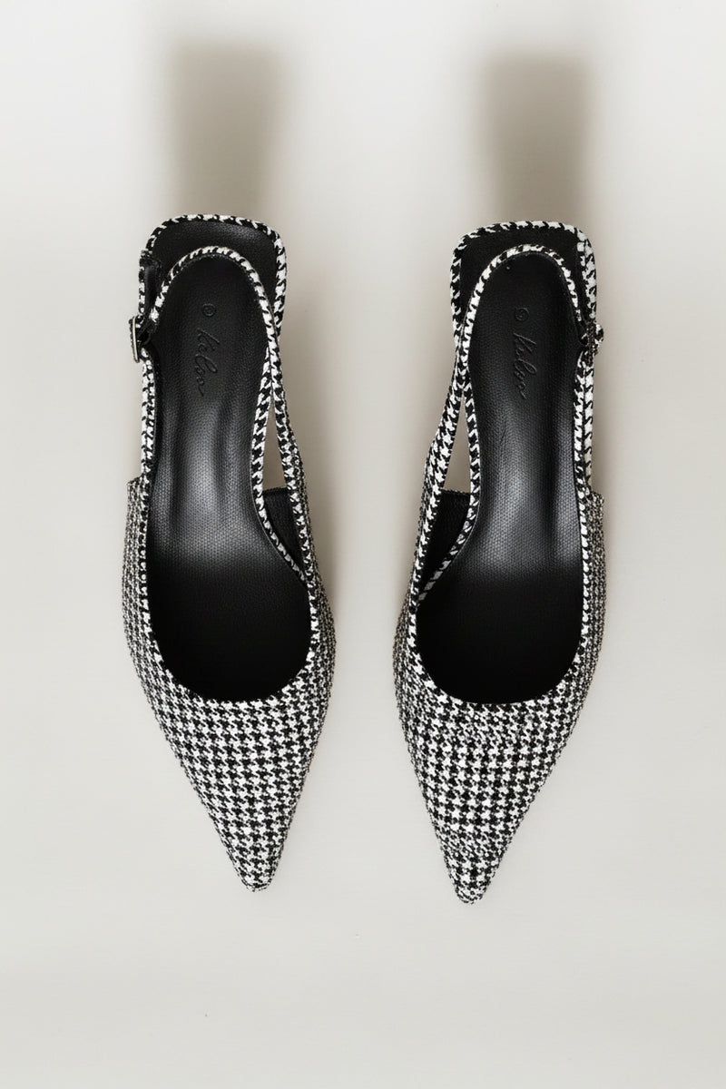 Houndstooth Diamante Slingback Heel - Black/White
