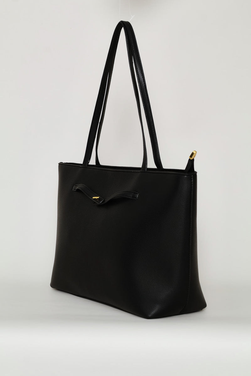 Belt Detail Shopper - Black