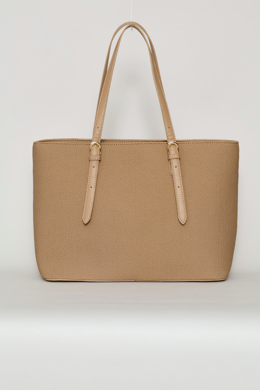 Gold Buckle Text Shopper - Beige