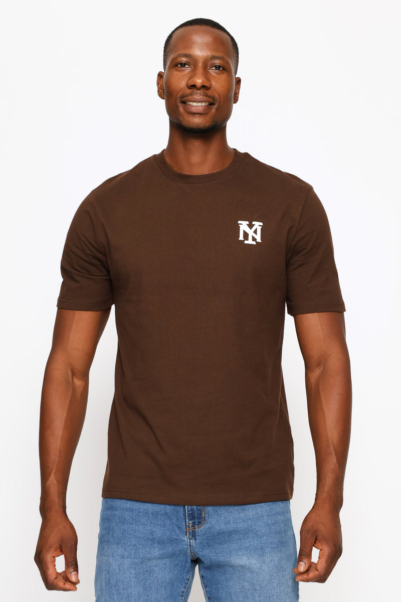 Ny Heavy Weight Chest Print Tee - Chocolate