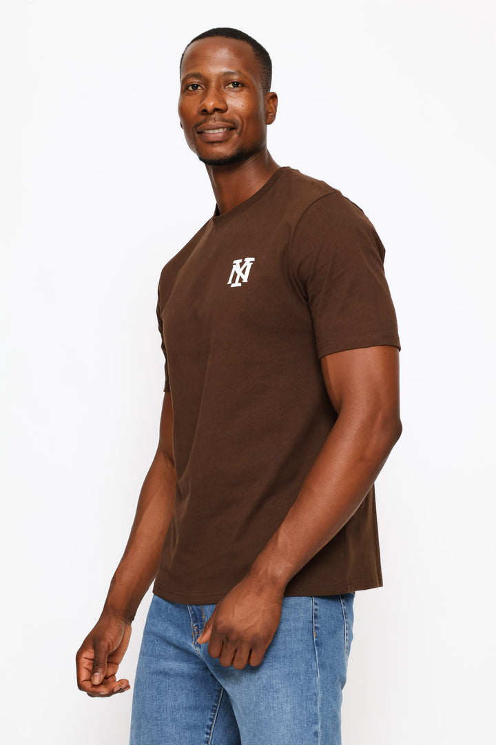 Ny Heavy Weight Chest Print Tee - Chocolate