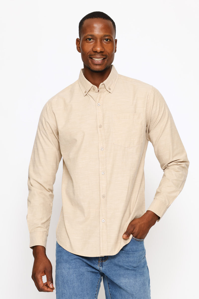 Ringspun Slub Button Down Shirt - Light Stone