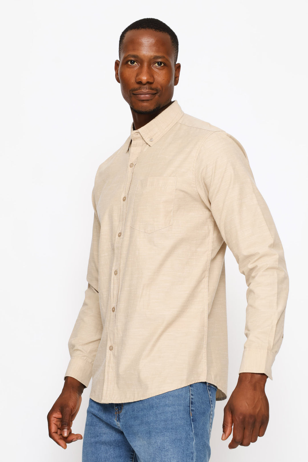 Ringspun Slub Button Down Shirt - Light Stone