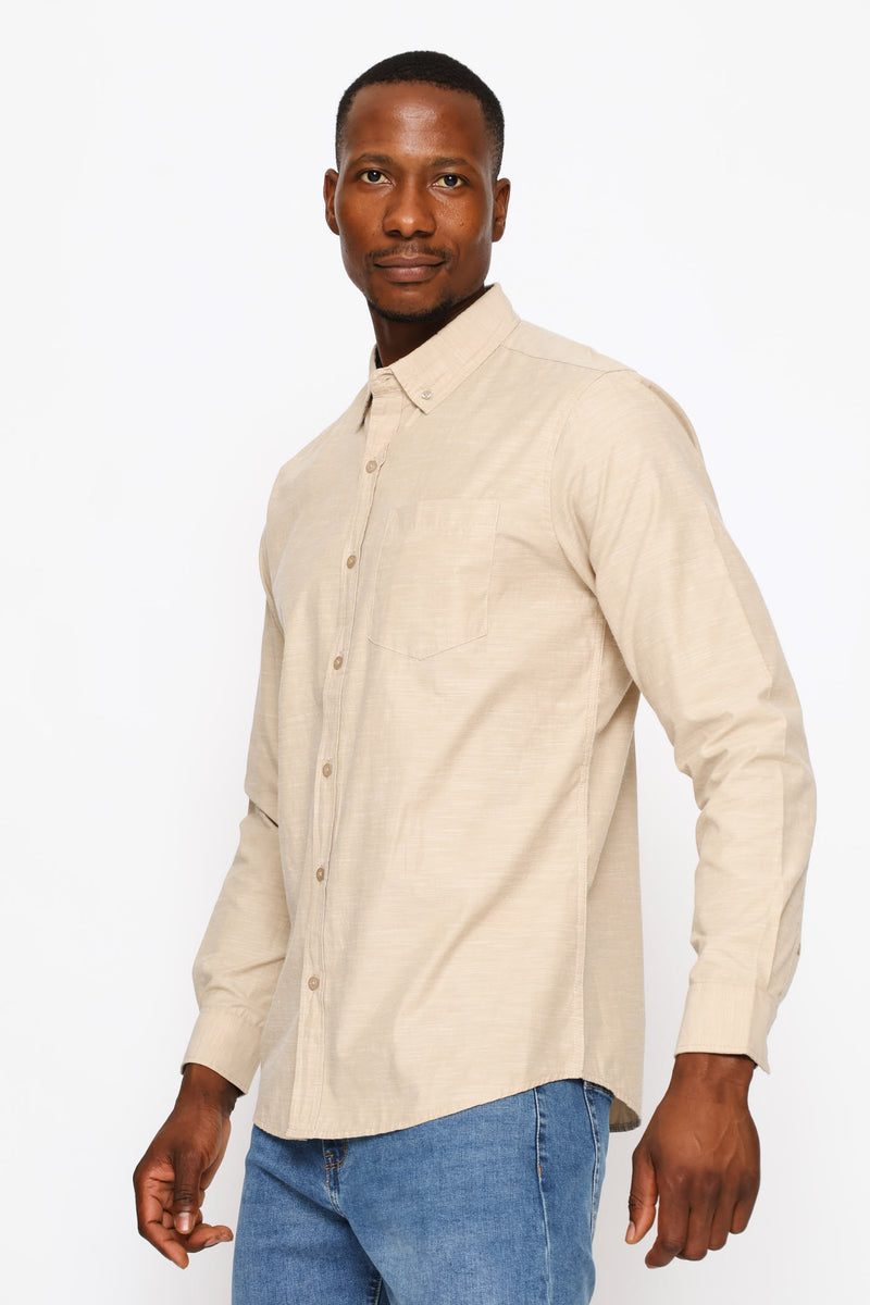 Ringspun Slub Button Down Shirt - Light Stone