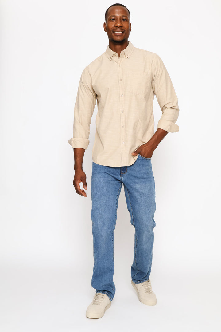 Ringspun Slub Button Down Shirt - Light Stone