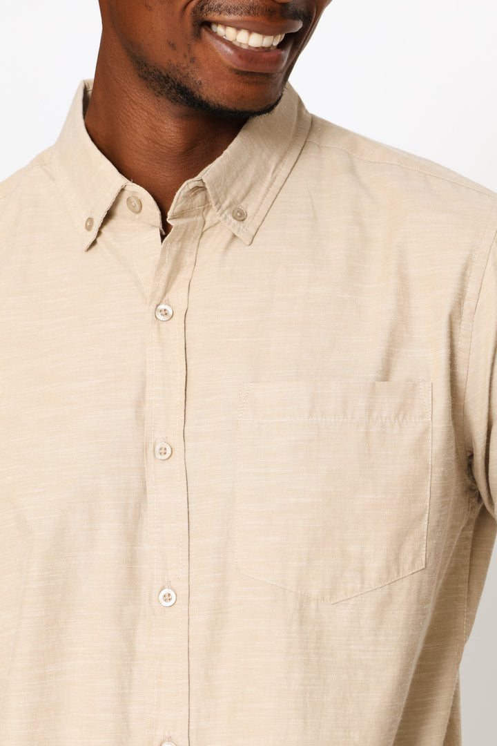 Ringspun Slub Button Down Shirt - Light Stone