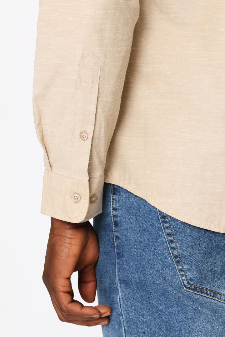 Ringspun Slub Button Down Shirt - Light Stone