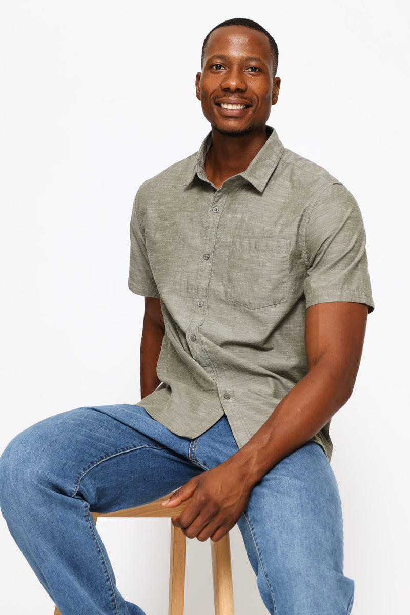Ringspun Slub Button Down Shirt - Green