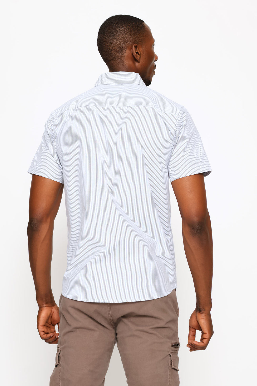 Short Sleeve Thin Stripe Regular Shirt - White/Fatigue/Blue