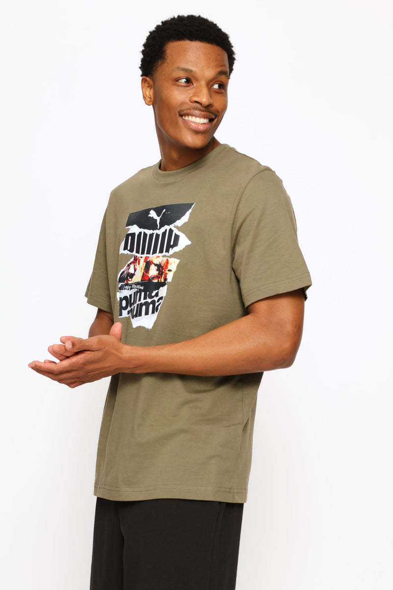 Graphic Photo Print Tee - Olive