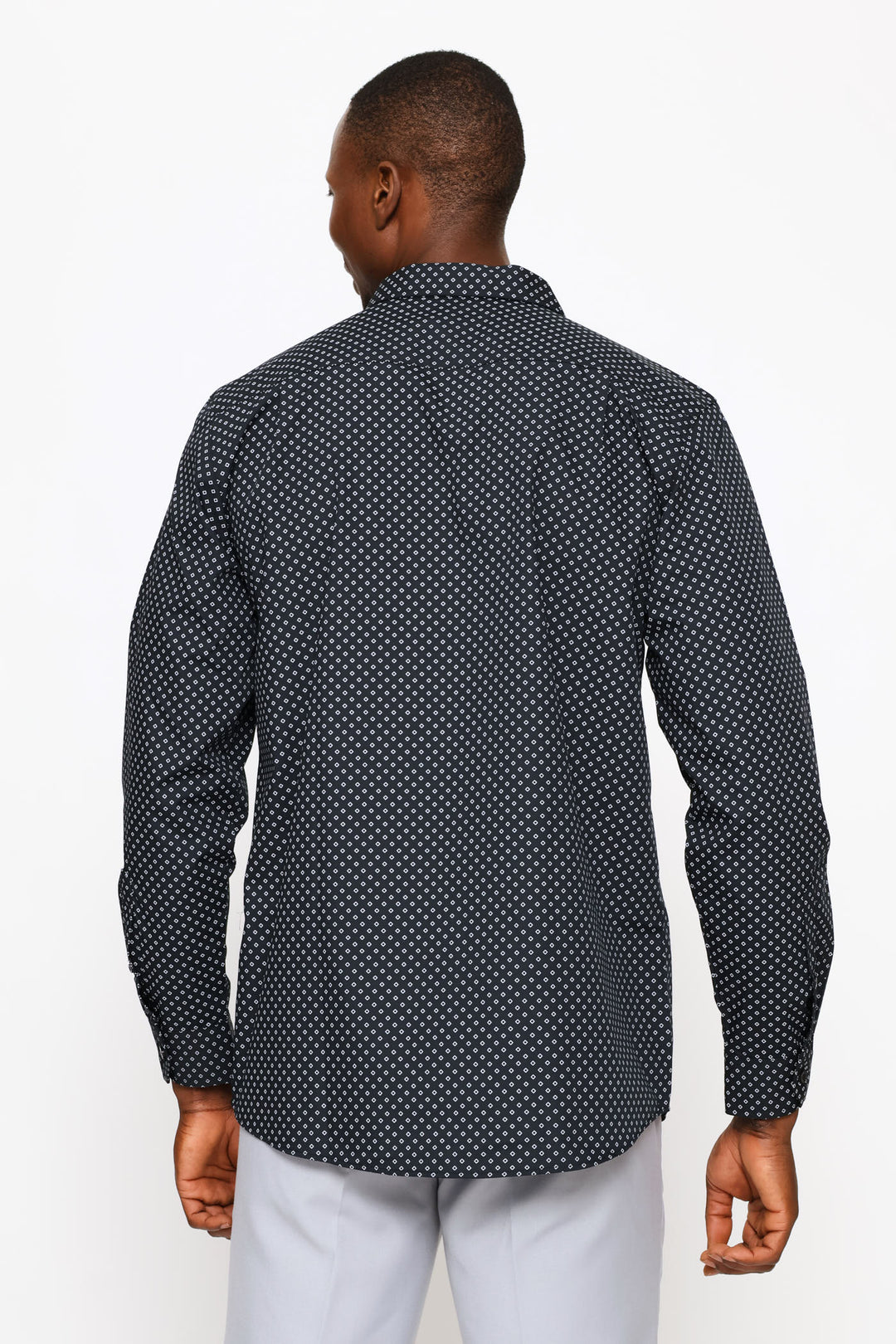 Regular Long Sleeve Ditsy Geo Printed Shirt - Black/White