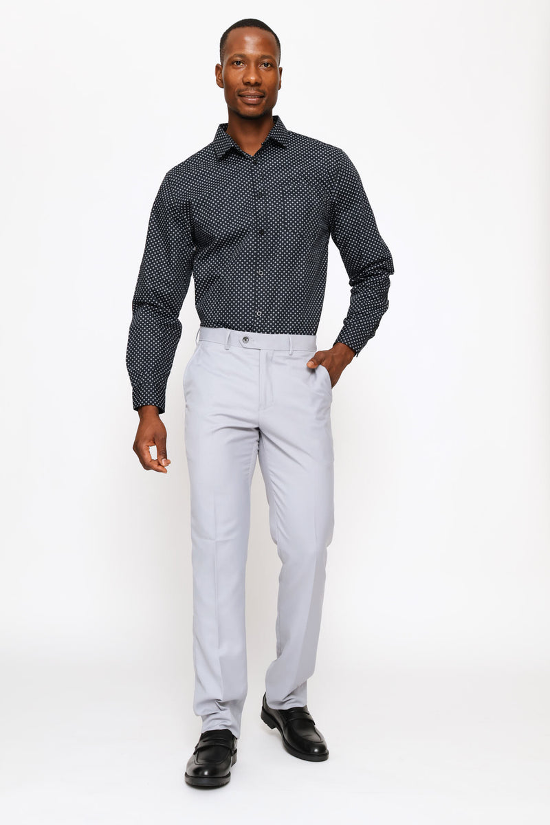 Regular Long Sleeve Ditsy Geo Printed Shirt - Black/White