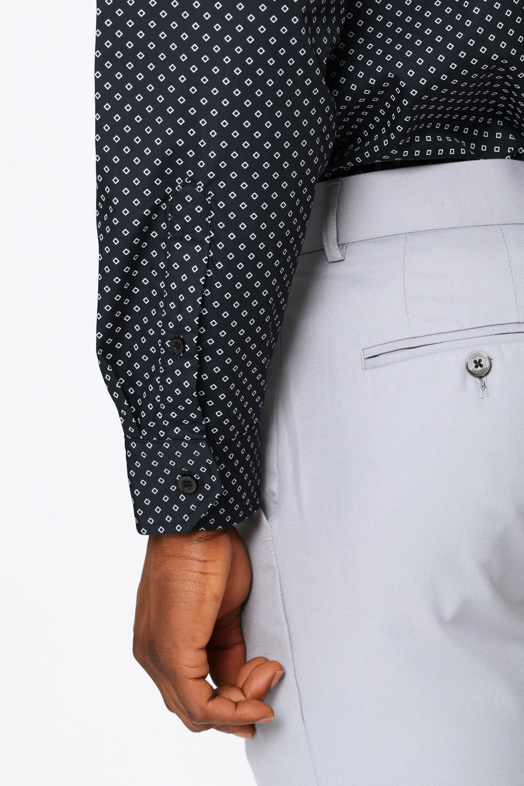 Regular Long Sleeve Ditsy Geo Printed Shirt - Black/White