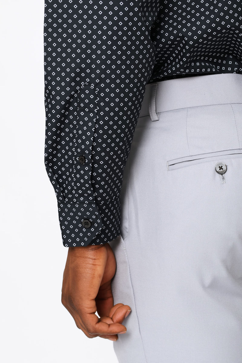 Regular Long Sleeve Ditsy Geo Printed Shirt - Black/White
