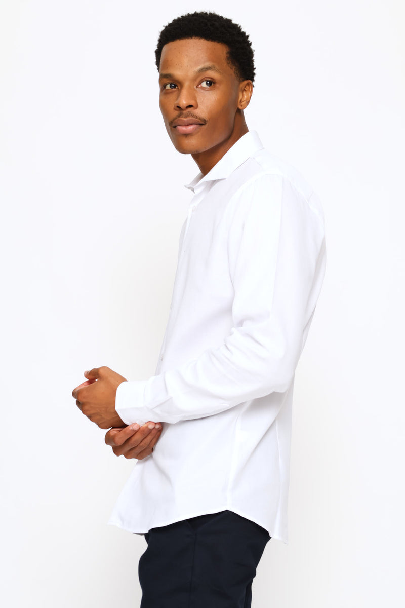 Long Sleeve Tonal Textured Shirt - White