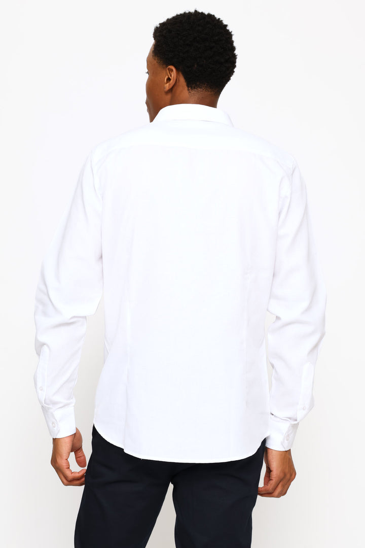 Long Sleeve Tonal Textured Shirt - White
