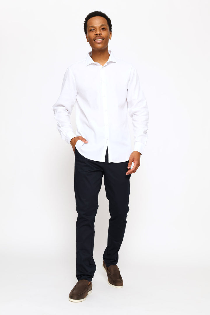 Long Sleeve Tonal Textured Shirt - White