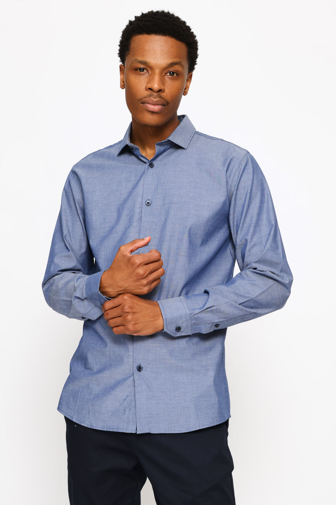 Long Sleeve Chambray Shirt - Mid Blue