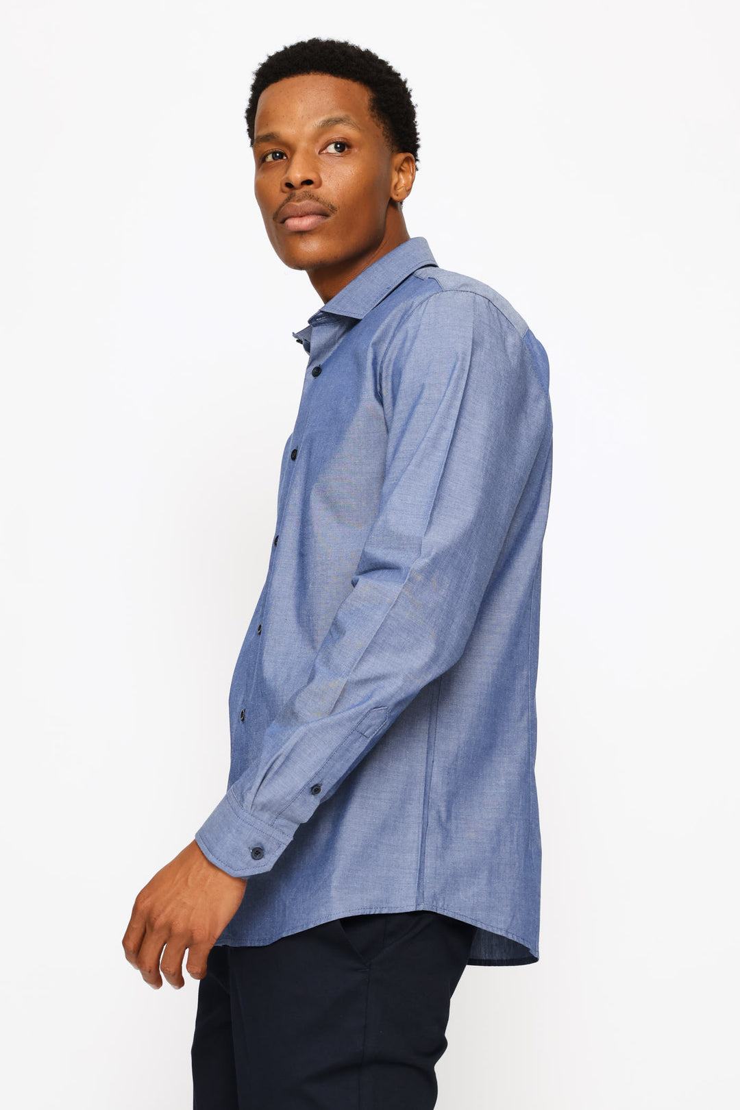 Long Sleeve Chambray Shirt - Mid Blue