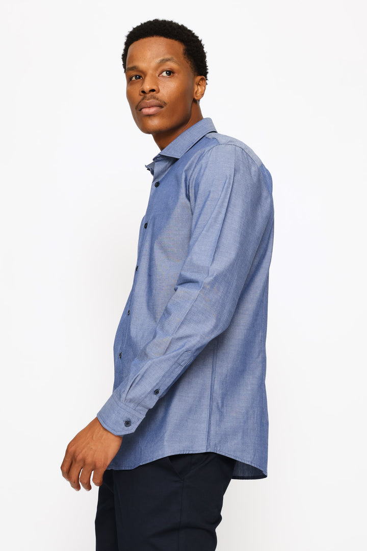 Long Sleeve Chambray Shirt - Mid Blue