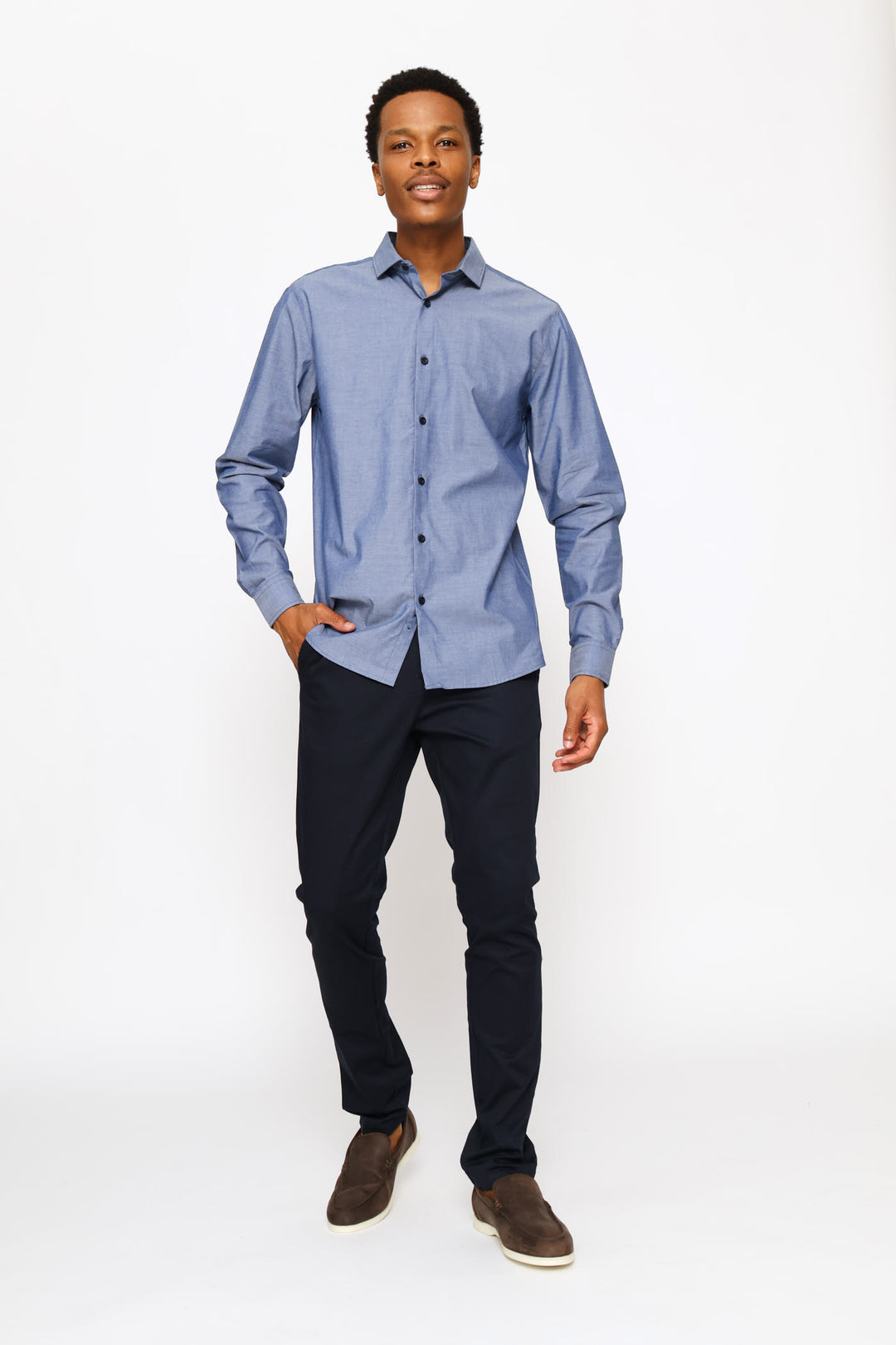 Long Sleeve Chambray Shirt - Mid Blue