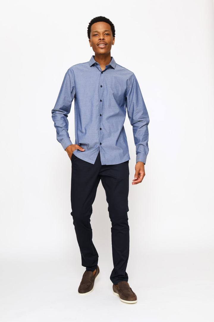 Long Sleeve Chambray Shirt - Mid Blue