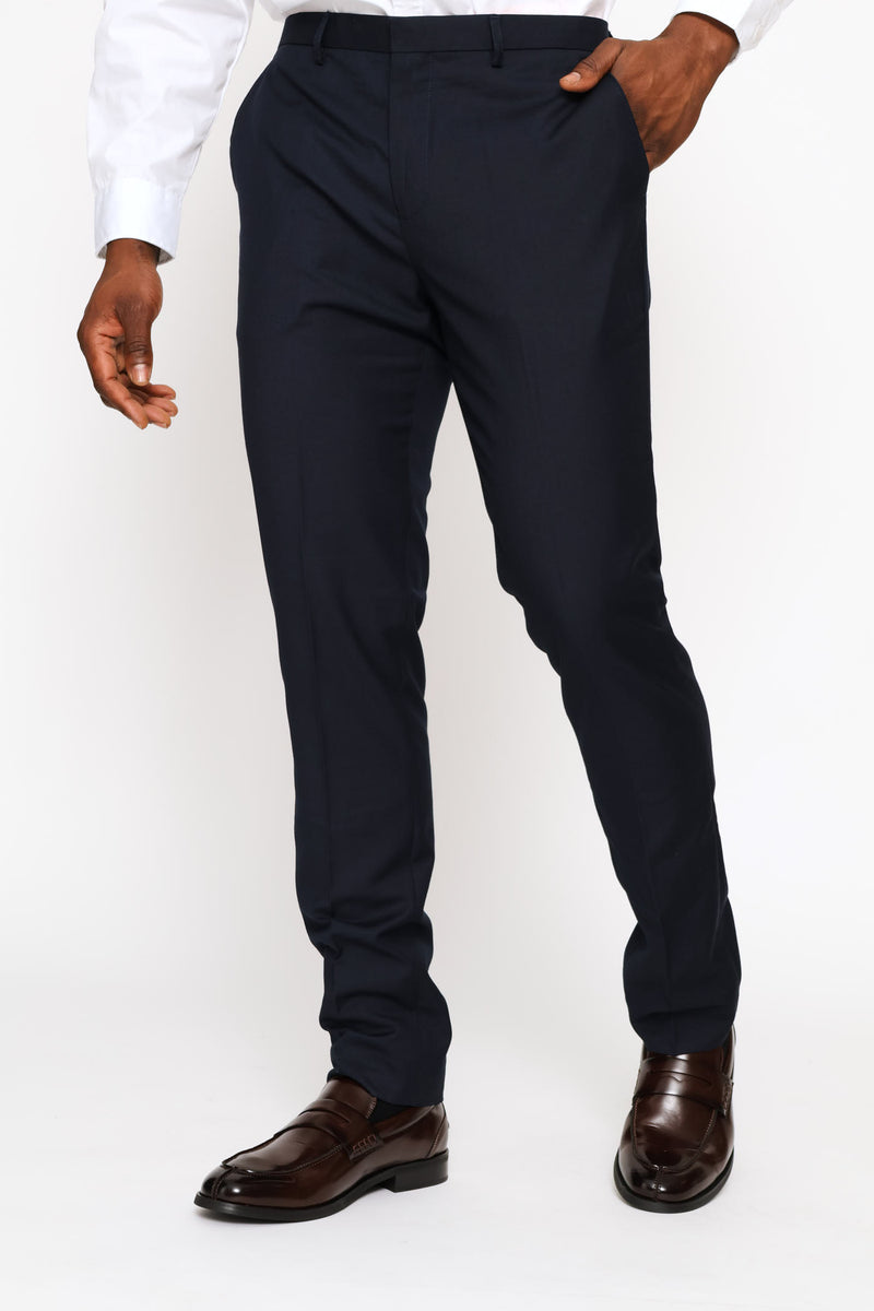 Slim Fit Viscose Blend Suit Trouser - Navy