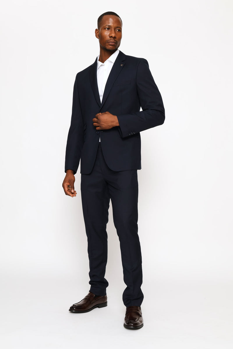 Slim Fit Viscose Blend Suit Trouser - Navy