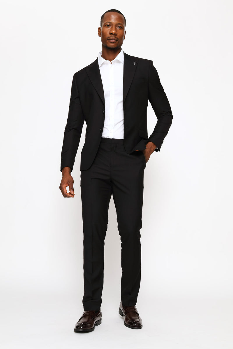 Slim Fit Viscose Blend Suit Trouser - Black