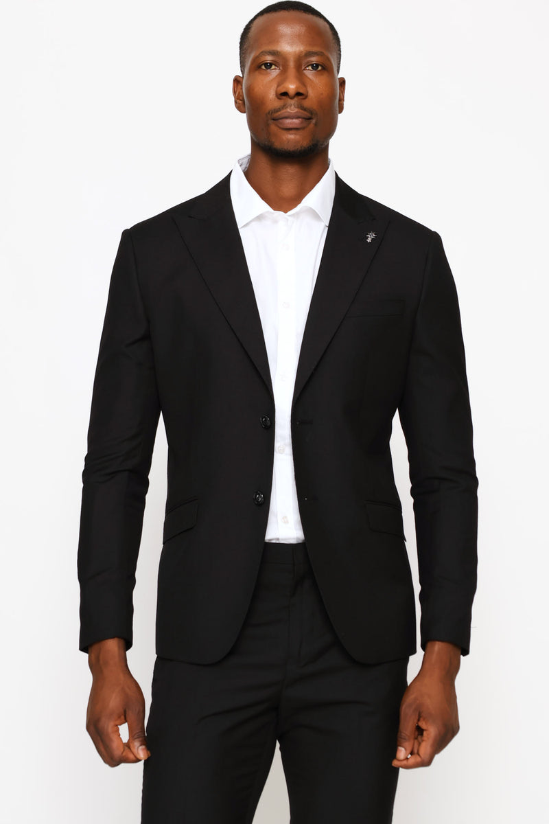 Slim Fit Viscose Blend Suit Jacket - Black