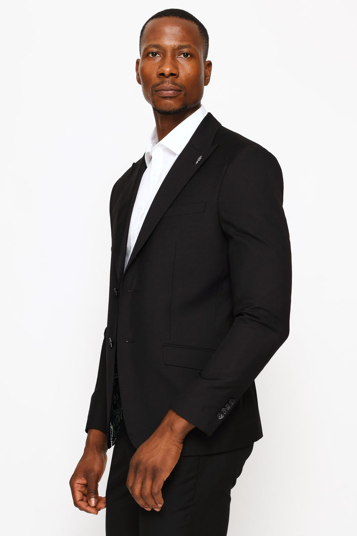 Slim Fit Viscose Blend Suit Jacket - Black