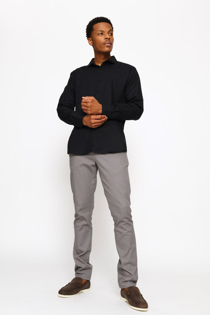 Long Sleeve Tonal Textured Shirt - Black
