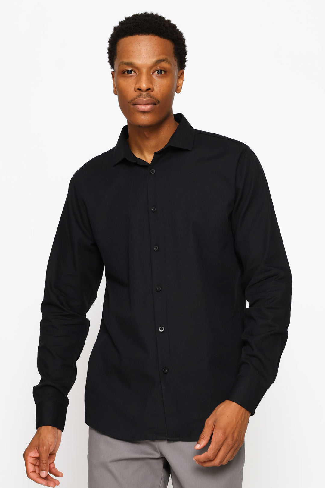Long Sleeve Tonal Textured Shirt - Black