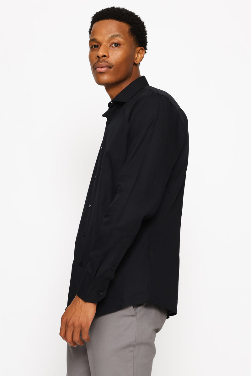 Long Sleeve Tonal Textured Shirt - Black