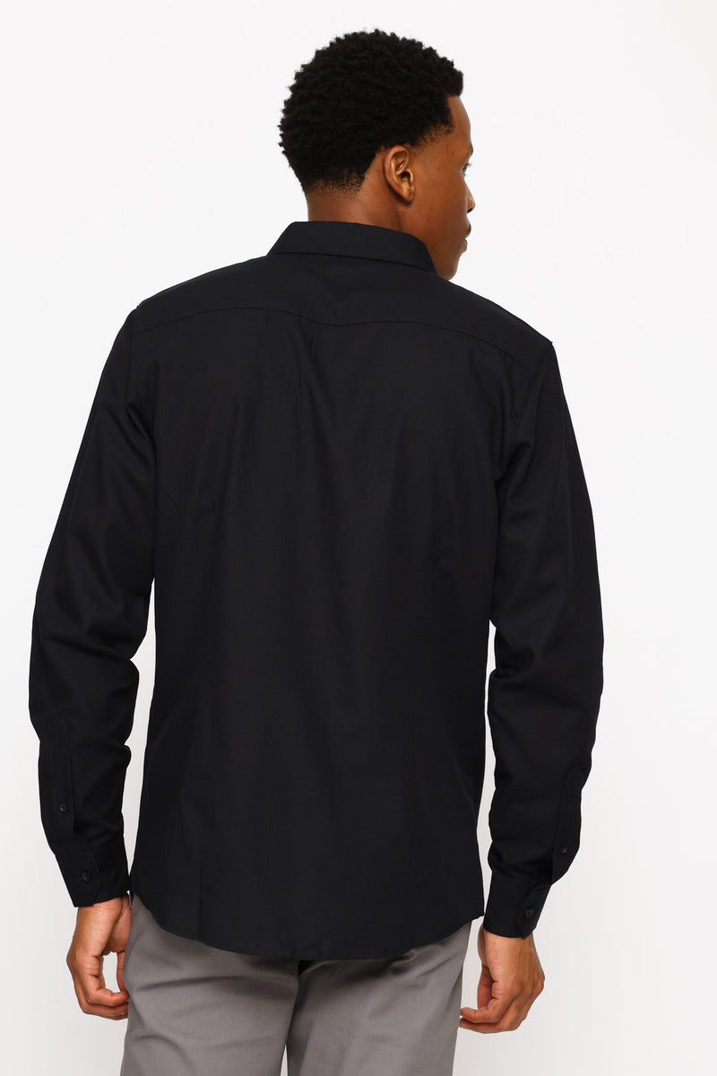 Long Sleeve Tonal Textured Shirt - Black