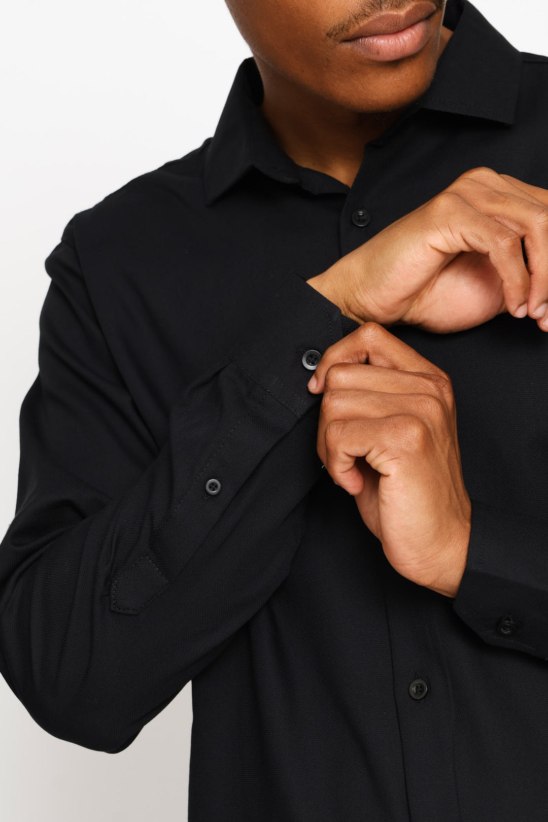 Long Sleeve Tonal Textured Shirt - Black
