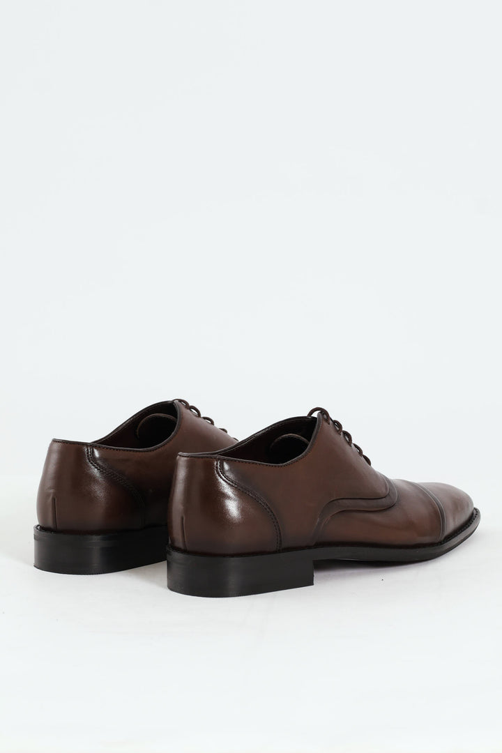 Leather Oxford Toe Cap Dress Shoe - Brown